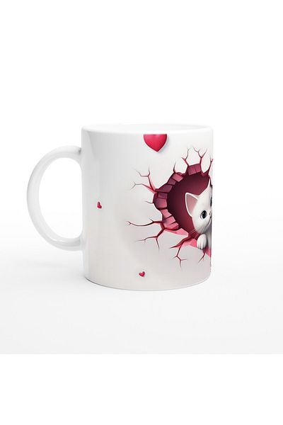 Luluyen Heart Shaped Twin Cats Looking through the Crack Themed Printed Mug
