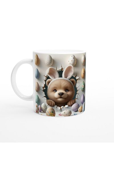 Luluyen Rabbit Eared Teddy Bear and Easter Eggs Themed Printed Mug