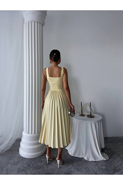 EtikaOnline Alyosa Pileli V Yaka Midi Elbise