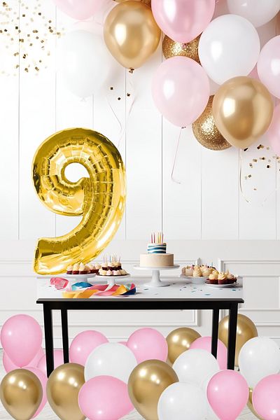 tedaks 9 Year Old Retro Chrome Gold Pink White Balloon Set Birthday Balloon with Gold Numbers Stylish Party Ornament