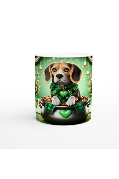 Luluyen Beagle Themed Printed Mug Cup Encrusted with Clover and Gold