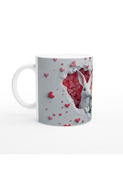 Luluyen Rabbit Family Themed Printed Mug with Heart Background