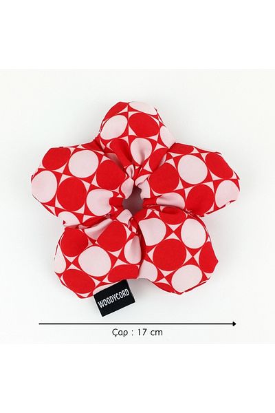 woodycord Handmade Red White Polka Dot Fluffy Scrunchie Scrunchie - Fun and Voluminous