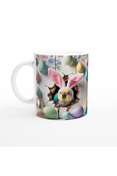 Luluyen Rabbit Eared Parrot and Easter Eggs Themed Printed Mug