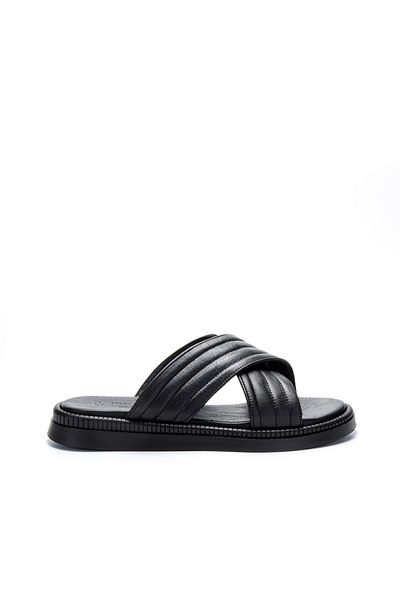 Vantaggio Trevo Black 100% Genuine Leather Men's Slippers