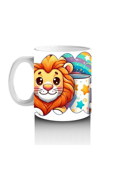 Luluyen Cute Lion Patterned Mug with Colorful Cup That Makes Children Love Milk