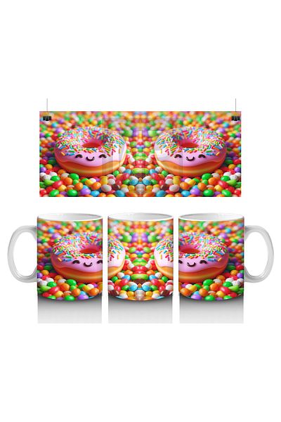Luluyen Smiling Donut Patterned Mug Cup among Colorful Candies That Make Children Love Milk