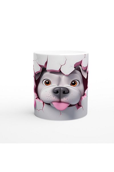 Luluyen Bulldog Themed Printed Mug with Heart and Crack Looking through