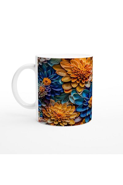 Luluyen Orange and Midnight Blue Flowers Mug Cup
