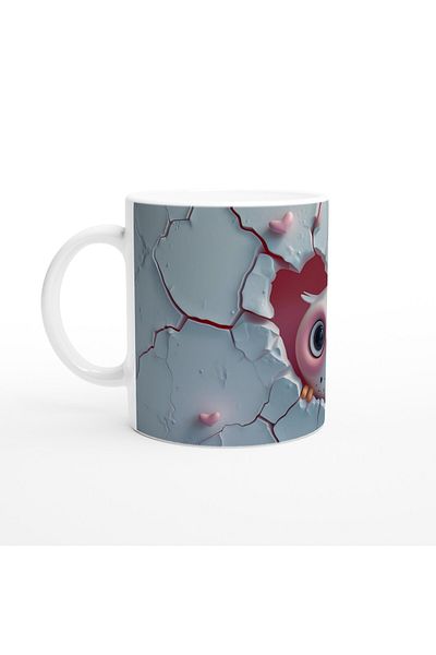 Luluyen Owl Looking Behind the Heart Cracked Themed Printed Mug