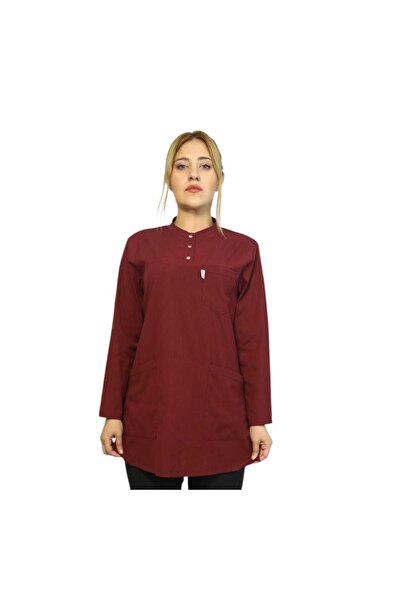 nutrix Tesettür Tek Üst Bordo Soft Likralı Hemşire & Doktor Forması Hastane Ü...