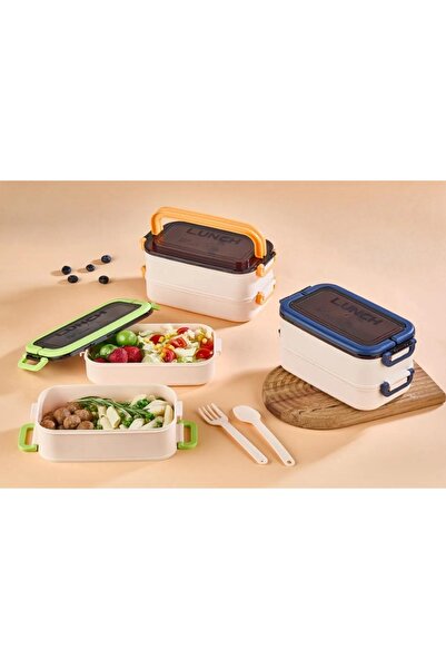 ELİFSU HOME 2-Tier Portable Food Container Lunch Box Lunch Box Storage Container Lunch Box with Fork and Spoon 1800ml