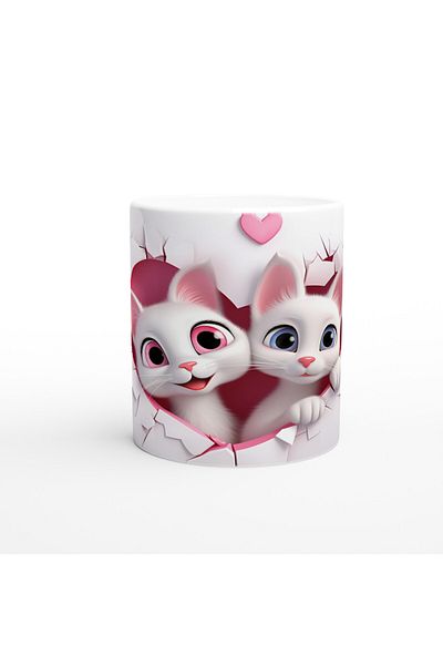Luluyen Cute Cat Couples with Heart and Crack Pattern Themed Printed Mug