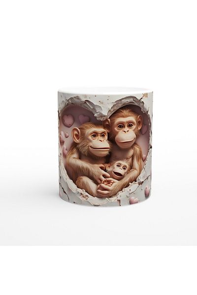 Luluyen Monkey Family Themed Printed Mug with Heart Background