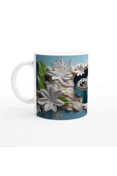 Luluyen Sea Turtle among Tropical Leaves and White Flowers Mug Cup