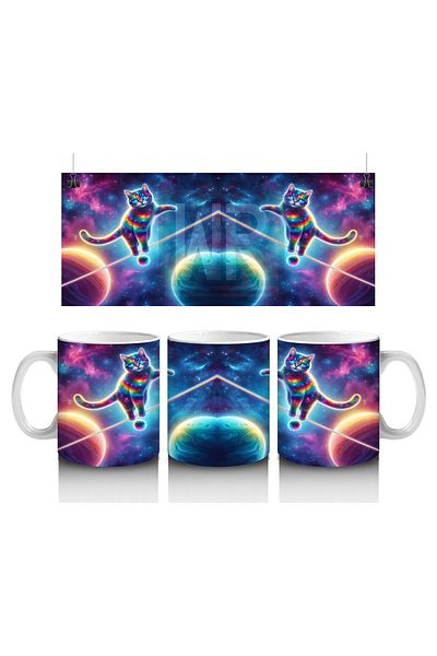 Luluyen Rainbow Cat Patterned Mug Cup Walking on a Rope in Space, Which Makes Children Love Milk