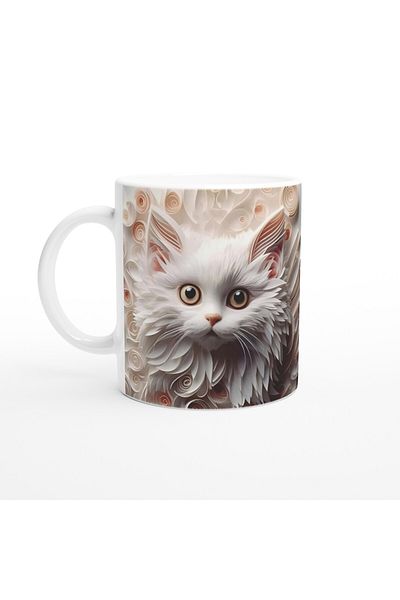Luluyen Elegant White Cat Printed Mug