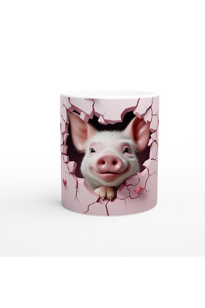 Luluyen Cute Pig Themed Printed Mug Cup Looking from the Crack