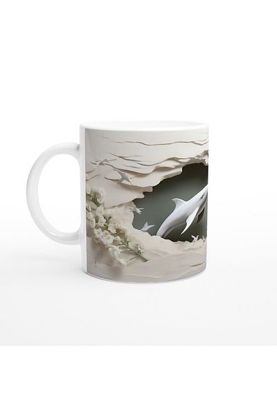 Luluyen Dolphin Swimming among Elegant Flowers Underwater Themed Mug