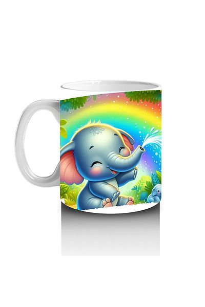 Luluyen Cute Elephant Pattern Mug with Water Splashing under the Rainbow, Which Makes Children Love Milk