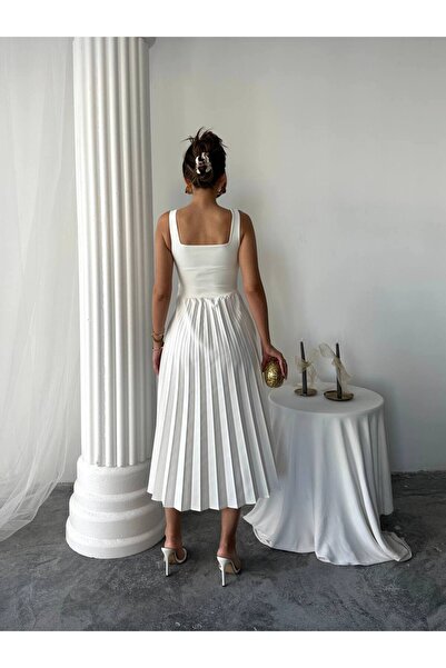 EtikaOnline Alyosa Pileli V Yaka Midi Elbise