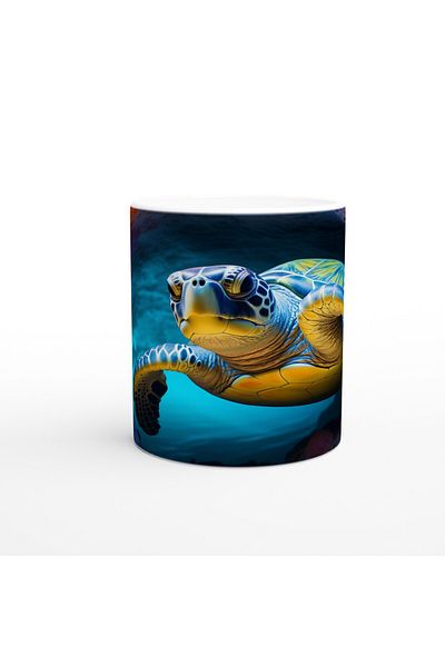 Luluyen Sea Turtle Mug Cup Surrounded by Colorful Sponges