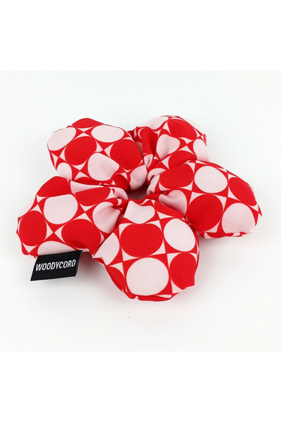 woodycord Handmade Red White Polka Dot Fluffy Scrunchie Scrunchie - Fun and Voluminous