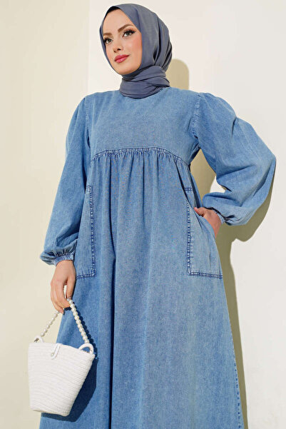 Weak Blue Φόρεμα με πλισέ casual τζιν τζιν