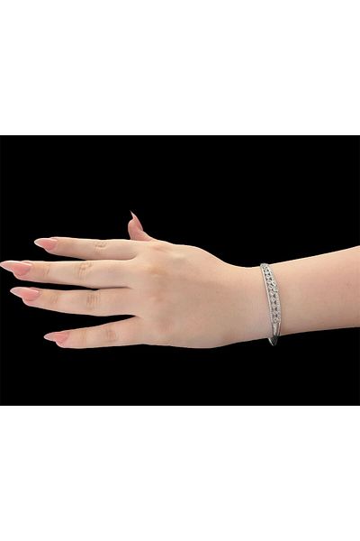 demirosa Women's Steel Silver Color Zircon Stone Design Cuff Bracelet