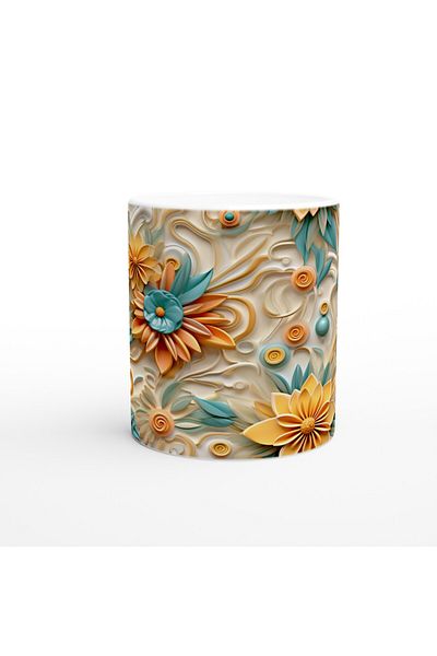 Luluyen Turquoise and Yellow Spiral Flower Mug