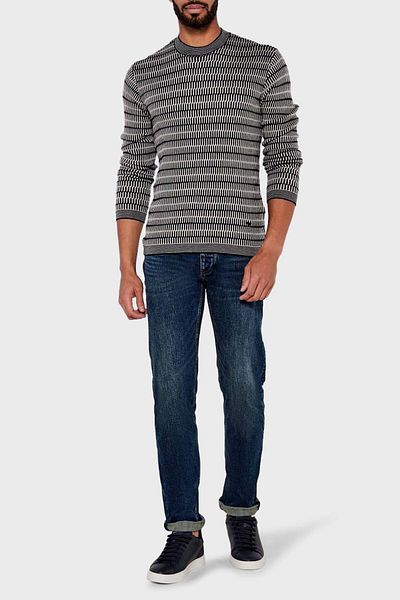 Emporio Armani Patterned 100% Wool Regular Fit Crew Neck Sweater Men Sweatshirt Em002194 Af14195 Fc101