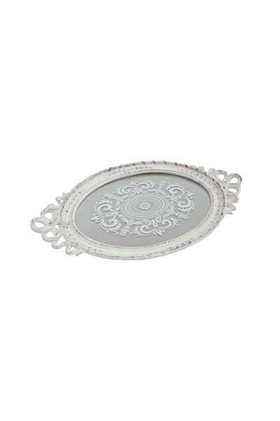 Romantic Home Antique White Resin Tray with Mirror