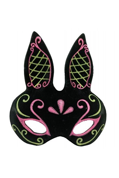 ForWhat قناع أرنب مطلي بالجلد السويدي الأسود لزي عرض الأحداث المكتبية المنزلية