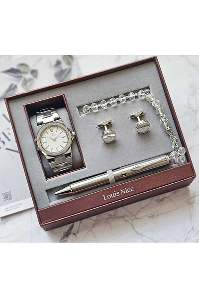 staınless steel Men's Stainless Steel Watch Set, 4 Pieces, Gift