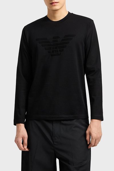 Emporio Armani Jacquard Logo Printed Cotton Regular Fit Crew Neck Sweat Men's Sweat 8N1Td7 1Jgyz