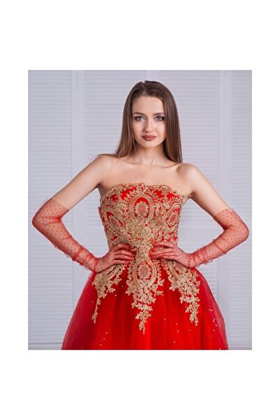 ForWhat Μακριά κόκκινα γάντια από τούλι πουά για κοστούμι εκδηλώσεων γραφείου...