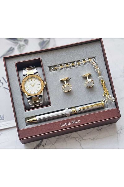 Louis Nice Men's Stainless Steel Watch Set, 4 Pieces, Gift