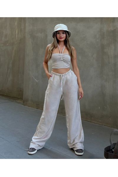 QUMRULİFE Yüssbutik Cream Linen Trousers