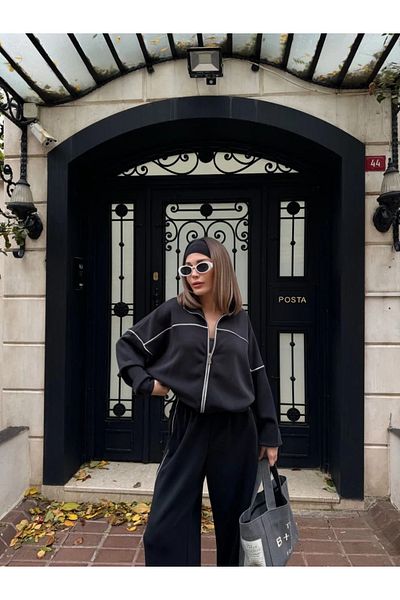 Ramby Anthracite Zippered Tracksuit and Trousers Set