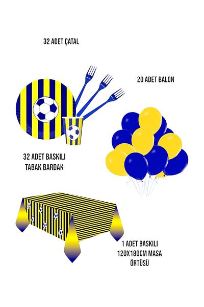 Evabrite Yellow Navy Blue Party Set - Special Fan Themed Birthday Concept Set for 32 People