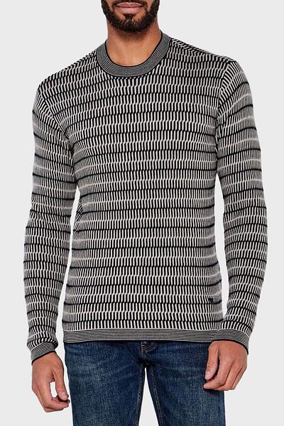 Emporio Armani Patterned 100% Wool Regular Fit Crew Neck Sweater Men Sweatshirt Em002194 Af14195 Fc101