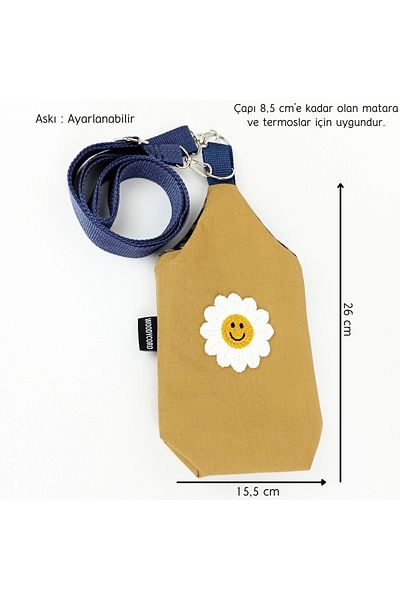 woodycord 1 Liter U Model Mustard Cream Daisy Applique Flask Thermos Case