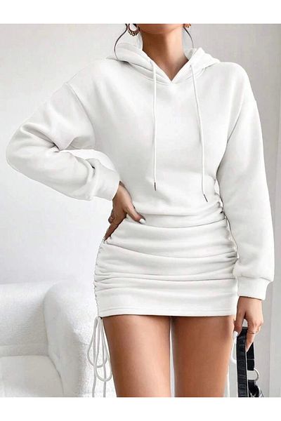 sanalraf 3 Thread Raised Compact Hooded Dress White
