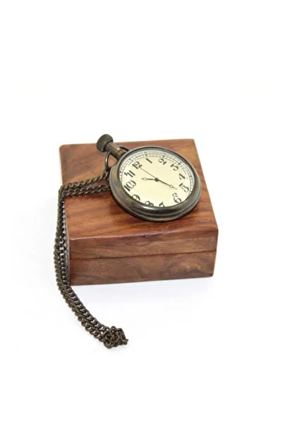 ForWhat Brass Style Chain Watch with Gift Wooden Box for Office Home Office Man