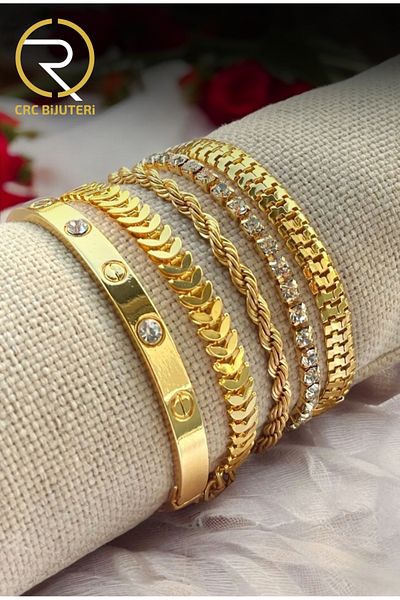 Crc Bijuteri Gold Color 5 Piece Women's Bracelet Set
