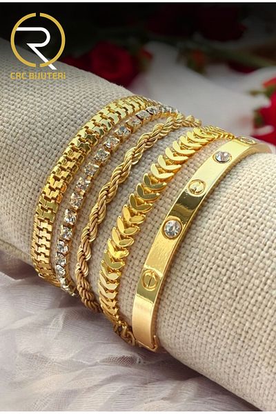 Crc Bijuteri Gold Color 5 Piece Women's Bracelet Set