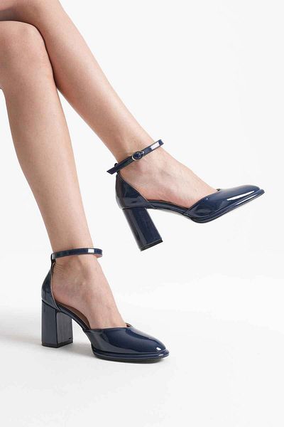 STREET BUTİK Theresa Navy Blue Patent Leather Women's Heeled Shoes