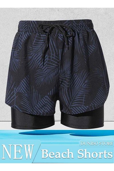 fun zone Men's Swimming Trunks with Compression Liner, Double Layer Quick Dry Beach Shorts with Adjustable Be