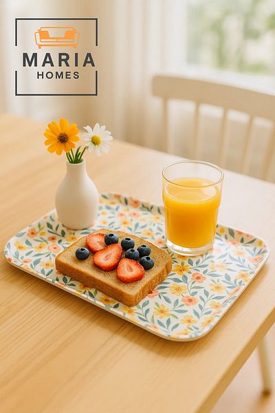 MARIA HOMES Rectangular Plastic Serving Tray with Multicolor Floral Print – Medium Size