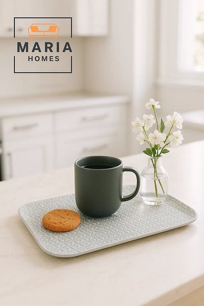 MARIA HOMES Rectangular Plastic Serving Tray with Geometric Star Pattern – Light Grey